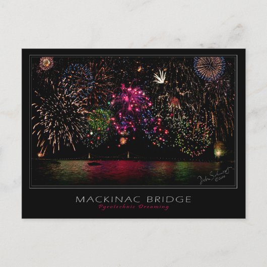 Mackinac Bridge Fireworks Postcard Postkarte (Vorderseite)