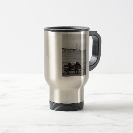 Mackinac Bridge Grayscale anzeigen Reisebecher (VorderseiteRechts)