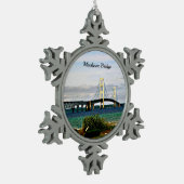 Mackinac Bridge, Mackinac Island Schneeflocken Zinn-Ornament (Links)