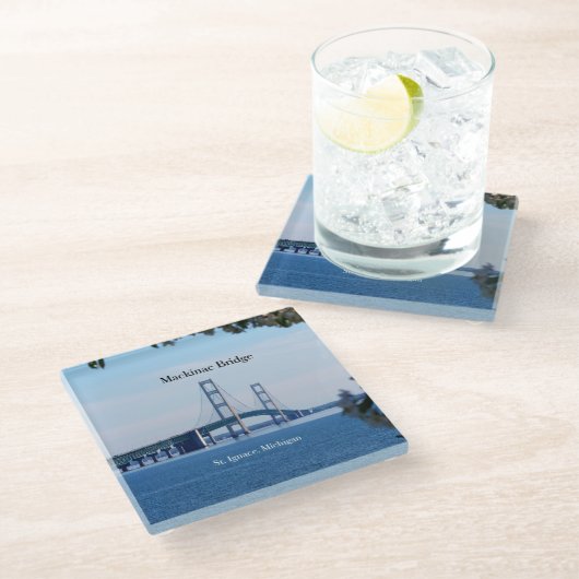 Mackinac Bridge St. Ignace Glas Untersetzer (Schrägansicht)