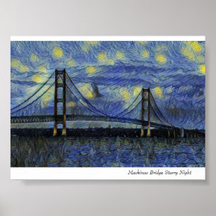Mackinac Bridge Starry Night Poster