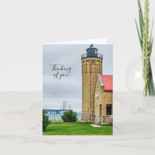 Mackinac Bridge und Leuchtturm denken Sie Karte (Vorderseite)