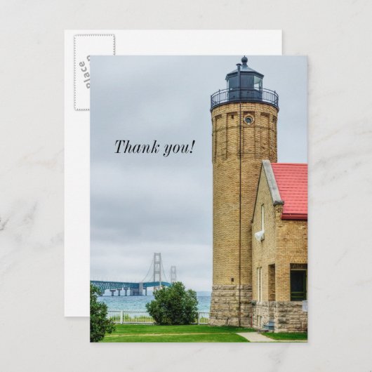Mackinac Bridge und Lighthouse Vielen Dank Postkarte (Vorne/Hinten)