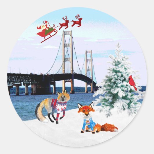 Mackinac Bridge Weihnachtsaufkleber Runder Aufkleber (Vorderseite)