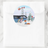 Mackinac Bridge Weihnachtsaufkleber Runder Aufkleber (Tasche)
