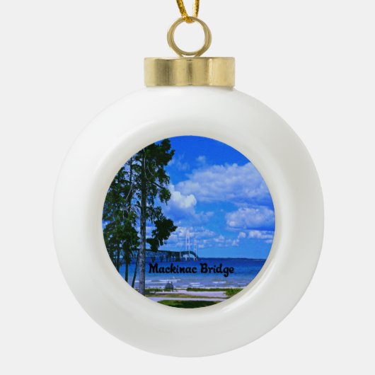 Mackinac Brücke Michigan Keramik Kugel-Ornament (Vorderseite)