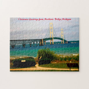 Mackinac-Brücke Michigan. Weihnachtsgrüße Puzzle