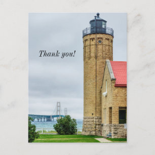 Mackinac-Brücke und Leuchtturm Danke Postkarte