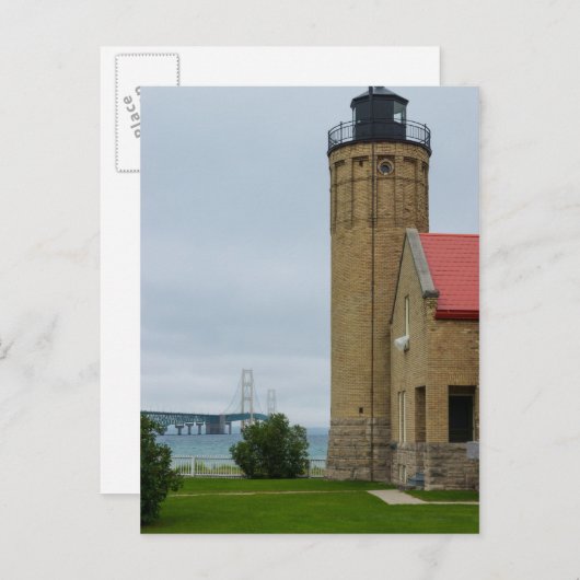 Mackinac-Brücke und Leuchtturm Postkarte (Vorne/Hinten)