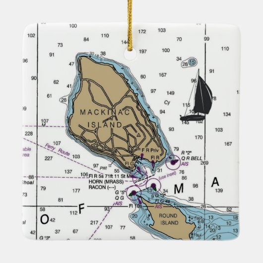 Mackinac Island MI Nautic Chart Keramikornament (Rückseite)