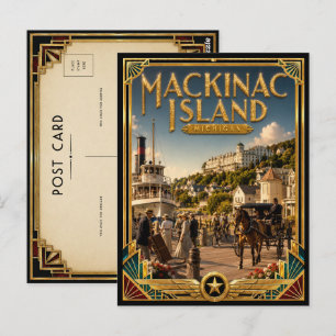 Mackinac Island Michigan Vintage Art Deco Golden Postkarte