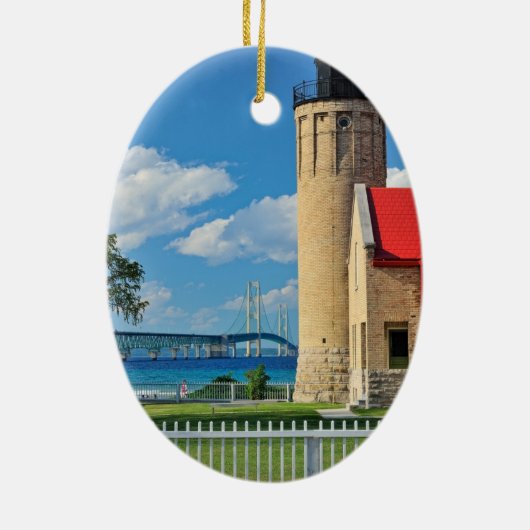 Mackinac Leuchtturm-Weihnachtsverzierung Keramik Ornament (Hinten)
