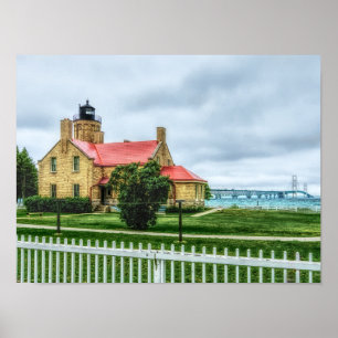 Mackinac Light and Bridge Poster