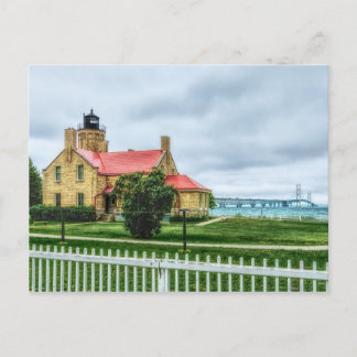 Mackinac Light and Bridge Postkarte