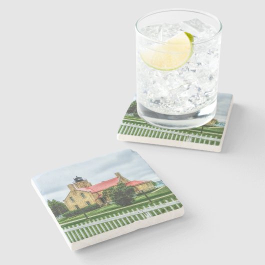 Mackinac Light and Bridge Steinuntersetzer (Seitenansicht)