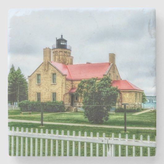 Mackinac Light and Bridge Steinuntersetzer (Vorderseite)