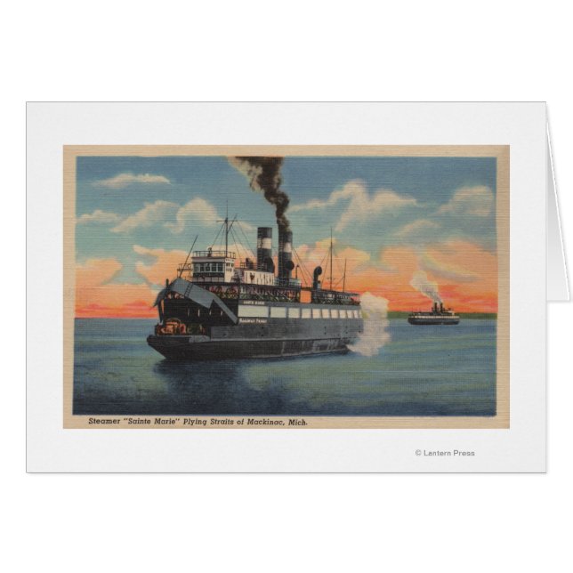 Mackinac, MI - View of Sainte Marie Steamer (Vorderseite (Horizontal))
