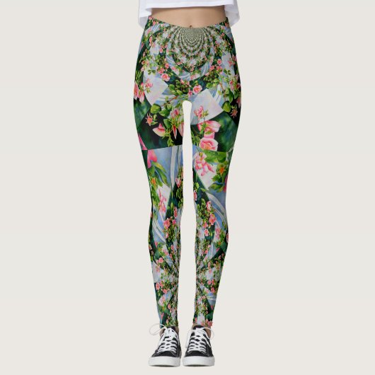 Mackinac Rose mandala Wasserfarbene Malerei Leggings (Vorderseite)