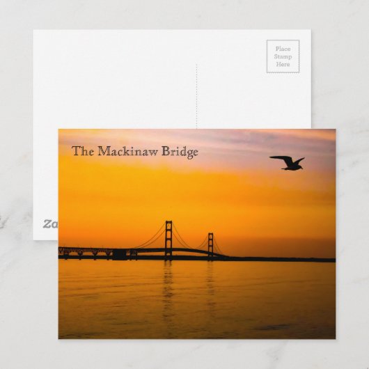 Mackinaw Bridge bei Sunset Postkarte (Vorne/Hinten)