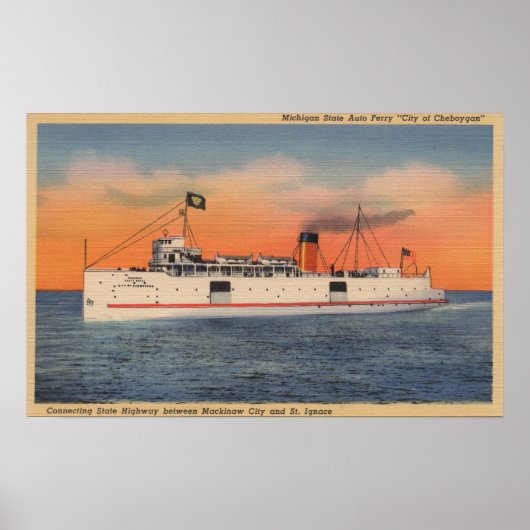 Mackinaw City, MI - Aussicht auf die Stadt Cheboyg Poster (Vorne)