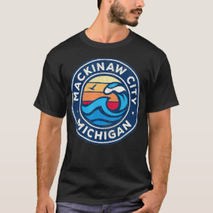 Mackinaw City Michigan MI Vintage-Nautik-Wellen D T-Shirt