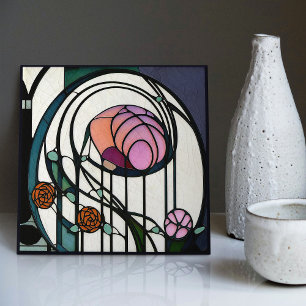 Mackintosh Art Deco abstrakte Blumenwanddekoration Fliese