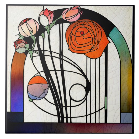 Mackintosh Art Déco Abstrakte Wand-Deco Fliese (Vorderseite)
