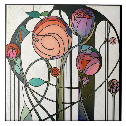 Mackintosh Art Deco Abstrakte Wand-Deco Fliese (Vorderseite)