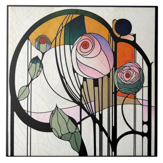 Mackintosh Art Déco Abstrakte Wand-Deco Fliese (Vorderseite)