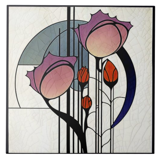 Mackintosh Art Déco Abstrakte Wand-Deco Fliese (Vorderseite)