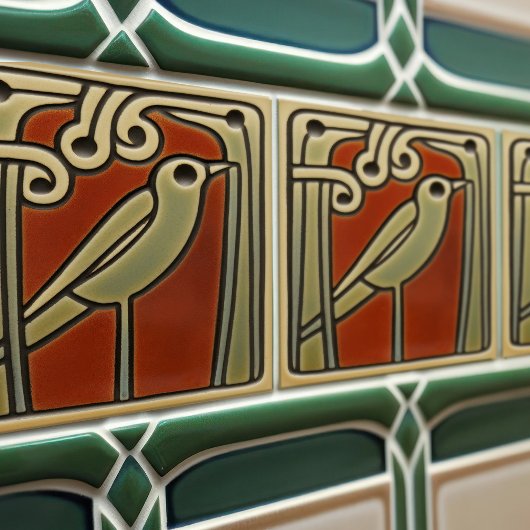 Mackintosh Bird Green Red Wall Deco Fliese