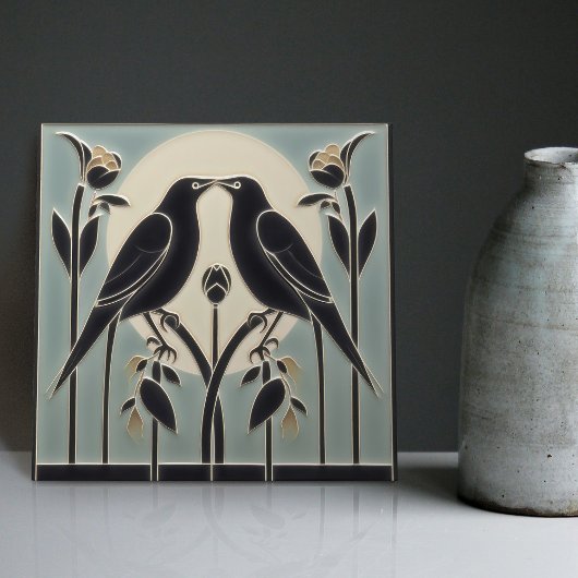Mackintosh Black Birds Art Deco Jugendstil-Wanddek Fliese