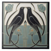 Mackintosh Black Birds Art Deco Jugendstil-Wanddek Fliese (Vorderseite)
