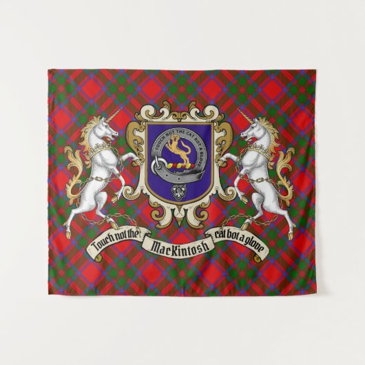 MacKintosh Clan Abzeichen & Unicorns mit Tartan Wandteppich (Vorderseite (Horizontal))