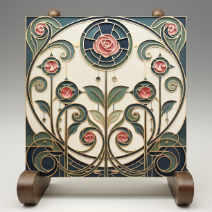 Mackintosh Rose Art Nouveau Falsches Bleiglas Fliese