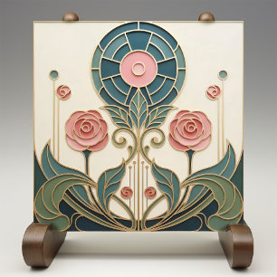 Mackintosh Rose Art Nouveau Faux Buntglas Fliese