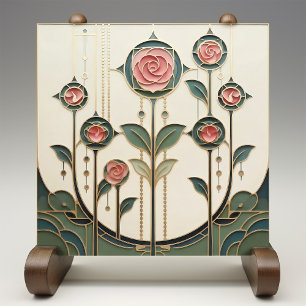 Mackintosh Rose Art Nouveau Faux-Buntglas Fliese