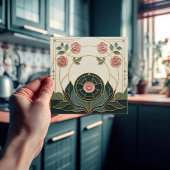 Mackintosh Rose Art Nouveau Faux Stained Glass Fliese