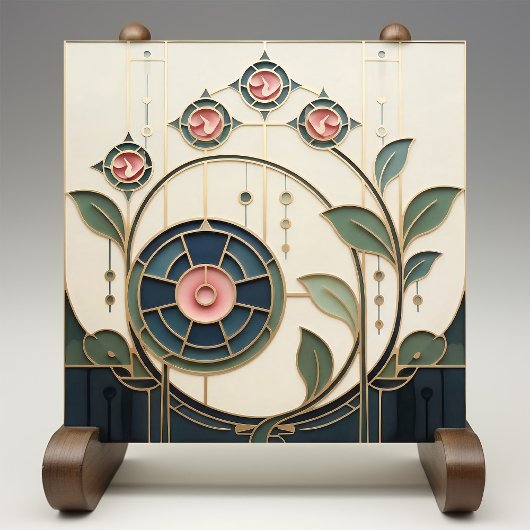 Mackintosh Rose Art Nouveau Faux Stained Glass Fliese
