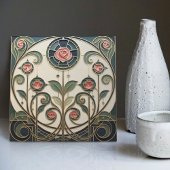 Mackintosh Rose Art Nouveau Faux Stained Glass Fliese