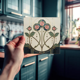 Mackintosh Rose Art Nouveau Faux Stained Glass Fliese