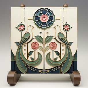 Mackintosh Rose & Birds Art Nouveau Minimalistisch Fliese