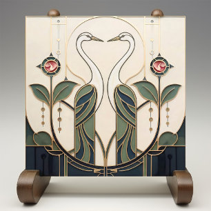 Mackintosh Rose & Birds Art Nouveau Minimalistisch Fliese