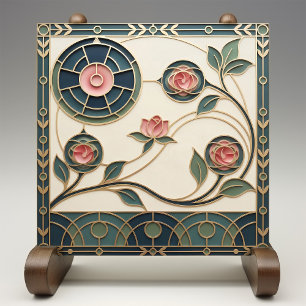 Mackintosh-Rosen-Art-Nouveau-Falses-Glasmalerei Fliese