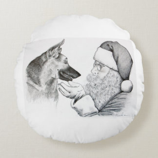 Macksie-and-Santa-LARGE Rundes Kissen