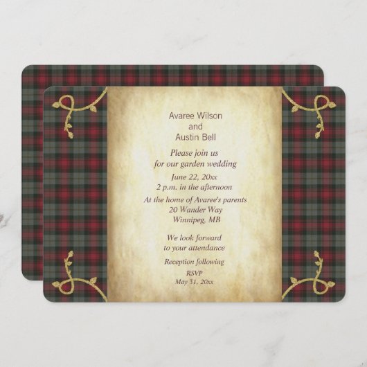 MacLachlan Weathered Tartan Garden Wedding Einladung (Vorne/Hinten)
