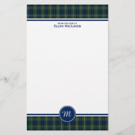 MacLaren Clan Tartan Blue und Green Kariert Monogr Briefpapier