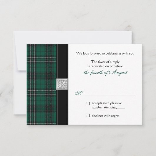 MacLean Modern Hunting Tartan Wedding RSVP Antwort (Vorderseite)