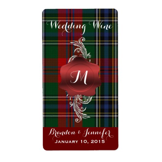 MacLeann Kariert Monogram Wedding Mini Wine Labels (Vorne)