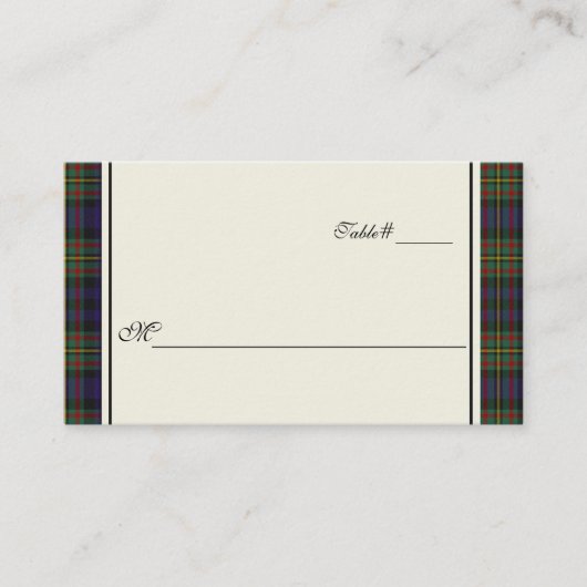 MacLellan Kariert Hochzeitsempfang Platzkarte (Vorderseite)